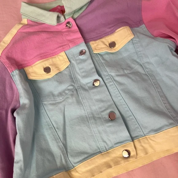 Sugar Thrillz Multicolor Pastel Colorblock  Jacket - Picture 3 of 5